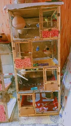 A four-box(چار خانے والا) budgies wood cage.