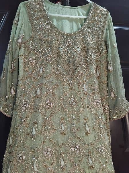 Full Embroidered Chiffon Pista green Maxi 4