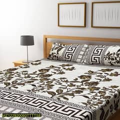 3 PCs Crystal Cotton Printed Double Bedsheet