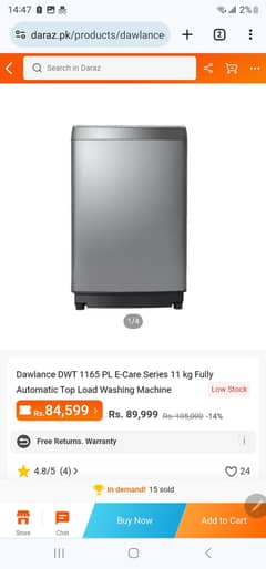 Dawlance washing machine lin warranty and less than 2 years use