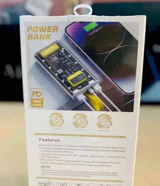 20,000 Mah PowerBank Fast charge Led light Transparent 1