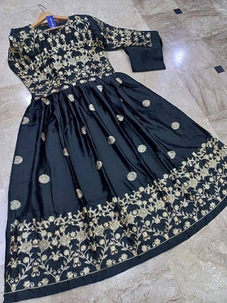 2 Pcs Women's Stitched Katan Silk Embroidered Maxi And Trouser 1