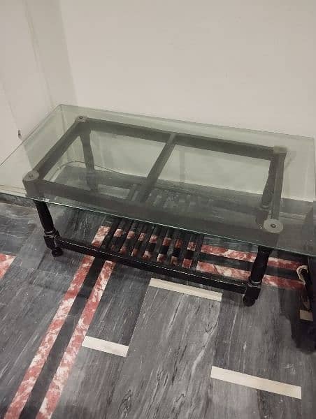 glass table/ center table/ dining table with pure wooden base for sale 1