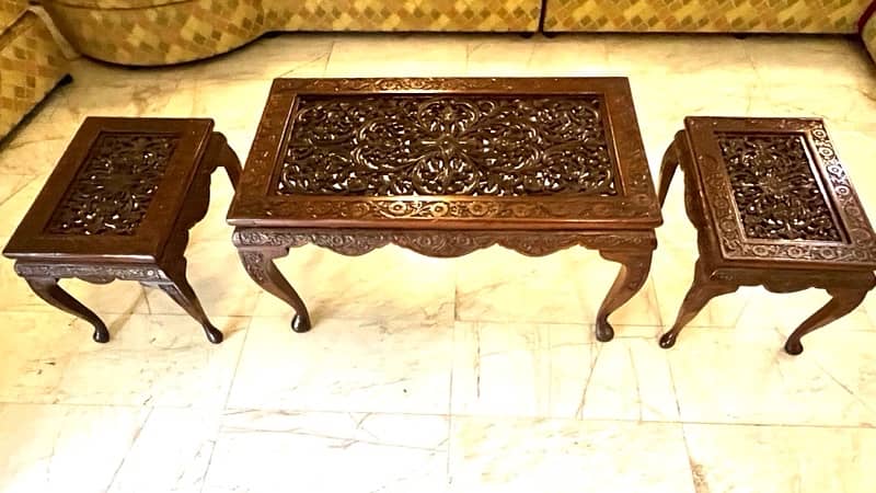 Beautiful carved center table set 1+1+1 1