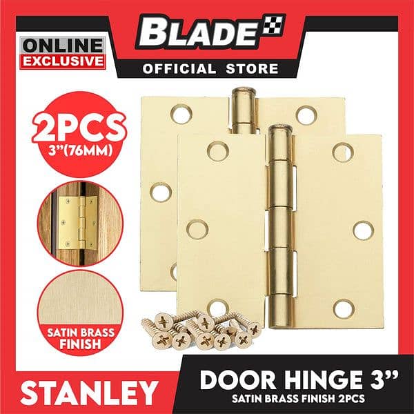 Stanley 2pcs Door Hinge 3'' Bisagra (76mm) Satin Brass Finish Hinge 0