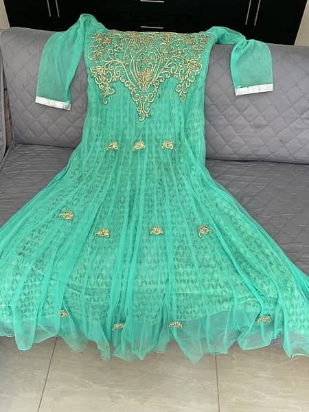 embroided parrot green frock for sale 1