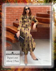 2pc women,s unstiched Linen Printed suit