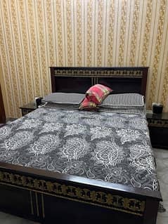 King size Wooden bed with mattress available at good price