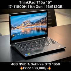 ThinkPad T15P 15” I7 11800H 11th Gen GTX 1650 GPU 512GB 16GB