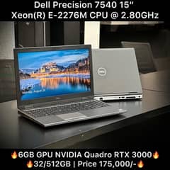 Dell Precision 7540 15” 32/512GB Xeon(R) E-2276M CPU 6GB RTX 3000