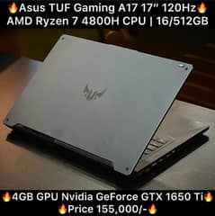 Asus TUF Gaming A17 17”  AMD Ryzen 7 4800H 4GB GPU GeForce GTX 1650TI