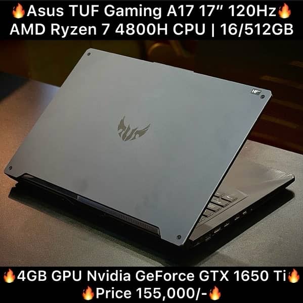 Asus TUF Gaming A17 17”  AMD Ryzen 7 4800H 4GB GPU GeForce GTX 1650TI 0