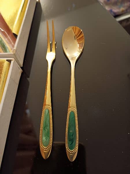 imported golden 12 pieces dessert spoon, fork set 1