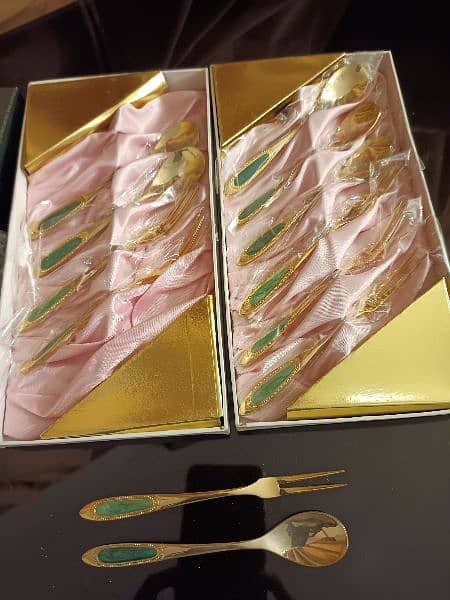 imported golden 12 pieces dessert spoon, fork set 2