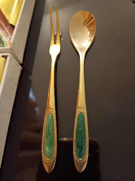 imported golden 12 pieces dessert spoon, fork set 5