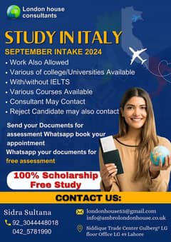 Study ITALAY 100 SCHOLARSHIP FREE STUDAY jan INTAKE 2025/APPOINTMENT 0