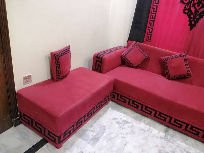 L shaped sofa with velvet curtain 4