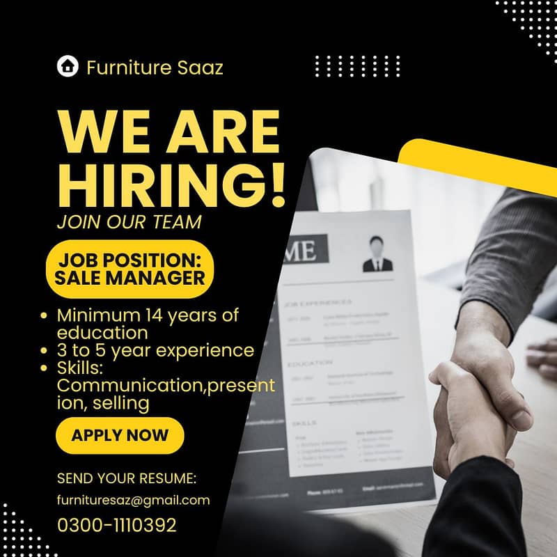 Sale Manager required for Furniture Brand 0