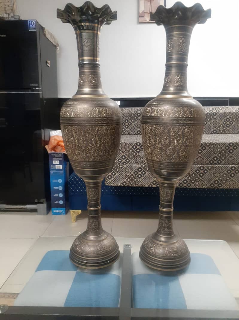 Antique vase set brass hand made size big 40"  || 03335119769 0