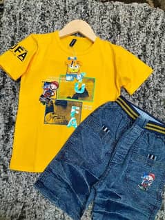 2Pcs Boys cotten printed knicker And Shirt Set