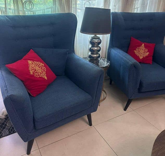 Two sofa chairs in blue colour 0