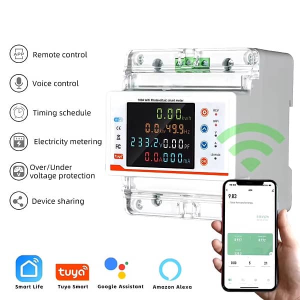 Single Phase Tuya WiFi Smart Bidirectional Metering Power Breaker 7