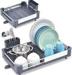 Stainless steel dish drying rack, adjustable kitchen dish organizer w