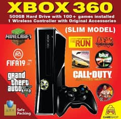 Xbox 360 slim 100 games pre installed with one wireless controller