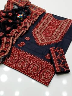 3 pcs woman unstitched lawn cotton Embroidered suit