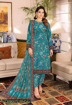 3pc women,s unstiched khaddar Printed suit