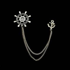 Elegant Nautical Captain Wheel and Anchor Chain Brooch