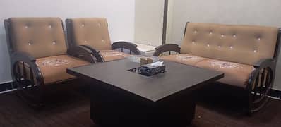 4 Seater Sofa Set & Square Wooden Table - Perfect Condition