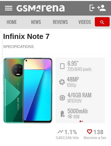 Infinix Note 7.6. 128Gb . irgrant sell Karna he 3