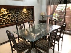 6 persons used dining table solid wood and glass