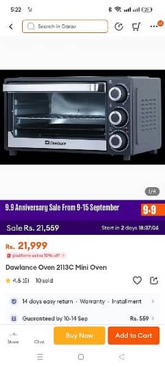 Dawlance 2113c mini oven for sale