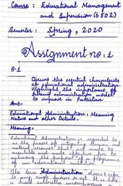 Hand writing assignment work