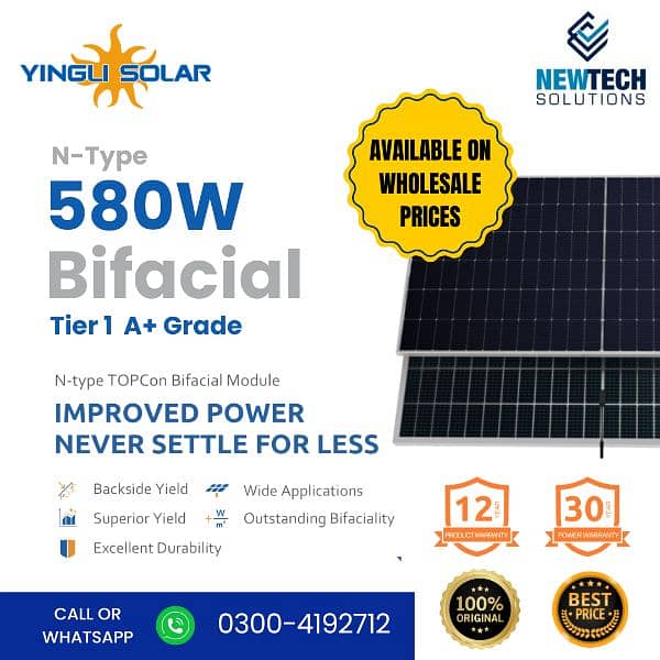 YINGLI N-TYPE 580W BIFICIAL DOUBLE SIDE A+ GRADE BEST QUALITY SOLAR 13