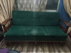 7 seater green sofa set and 5 seater wooden sofa set