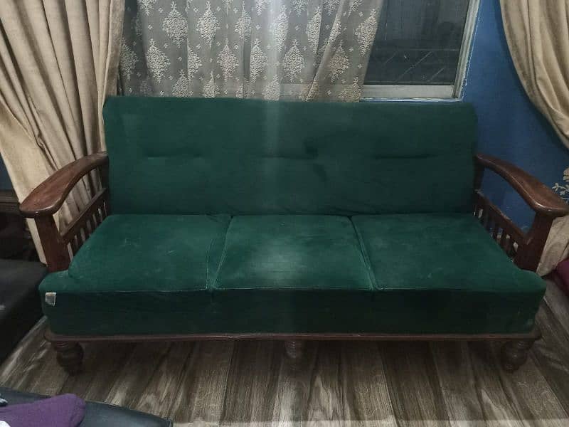 7 seater green sofa set and 5 seater wooden sofa set 2