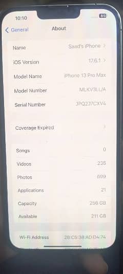 I phone 13 pro max 256gb battery health 86 condition 10/10