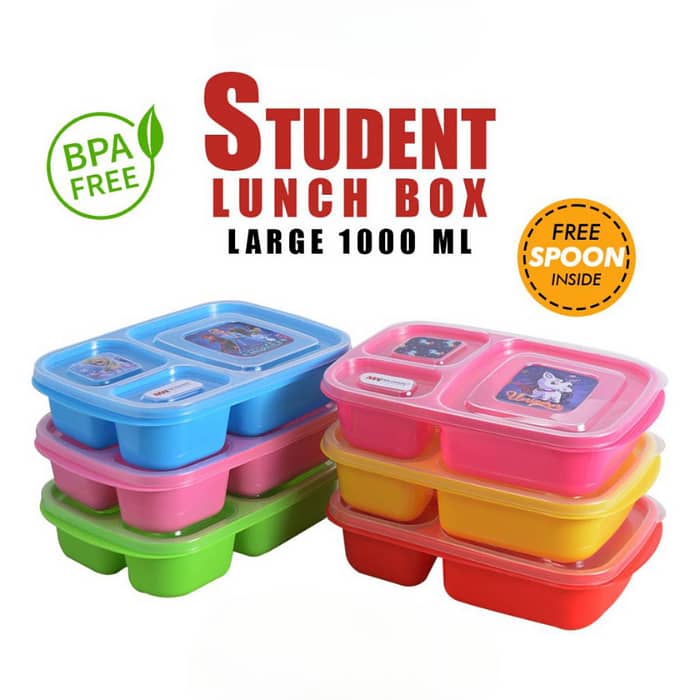 Student Lunch Box Large 1000 ML (With Three Portions and Fork) For Sch 1