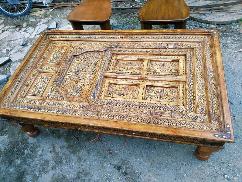 swati handmade work wooden center table 36"/60" available 6