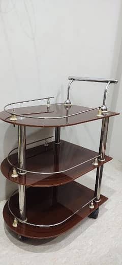 U Shape Tea Trolley with 3 Storys Solid Glass