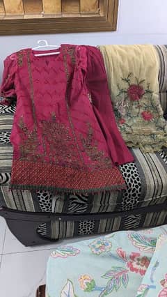 Red 3 piece cotton suit with chiffon dupatta 0335,1910720