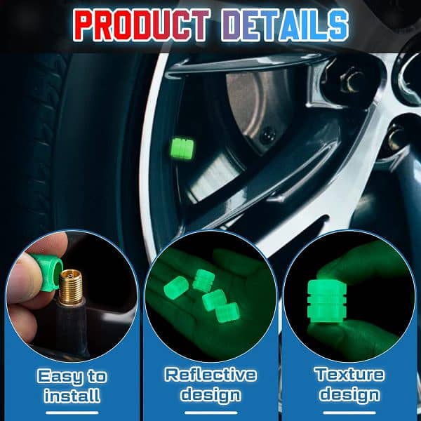 Pack Of Two Glow In The Dark Tire Valve Caps Fluorescent Stem 0