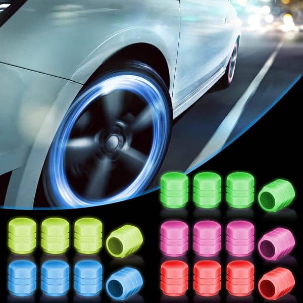 Pack Of Two Glow In The Dark Tire Valve Caps Fluorescent Stem 1