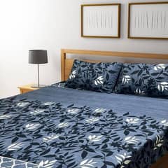 3 pcs crystal cotton printed double bed sheet