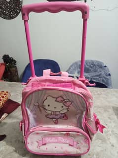 kids school trolley bag pink colour hello kitty good condition