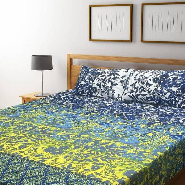 3 Pcs Cotton Printed Double Bedsheets 1