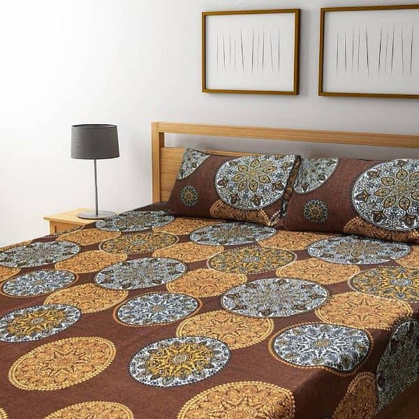 3 Pcs Cotton Printed Double Bedsheets 10